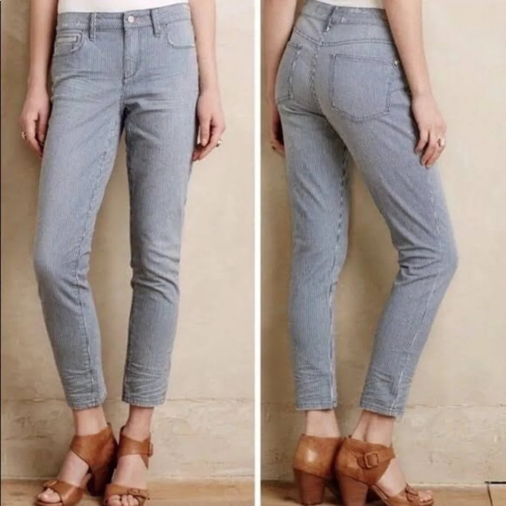 Anthro Pilcro and the Letterpress Striped Mid Rise Skinny Jeans Sz 27